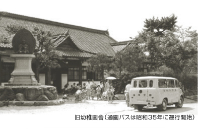 写真：旧幼稚園舎（通園バスは昭和35年に運行開始）